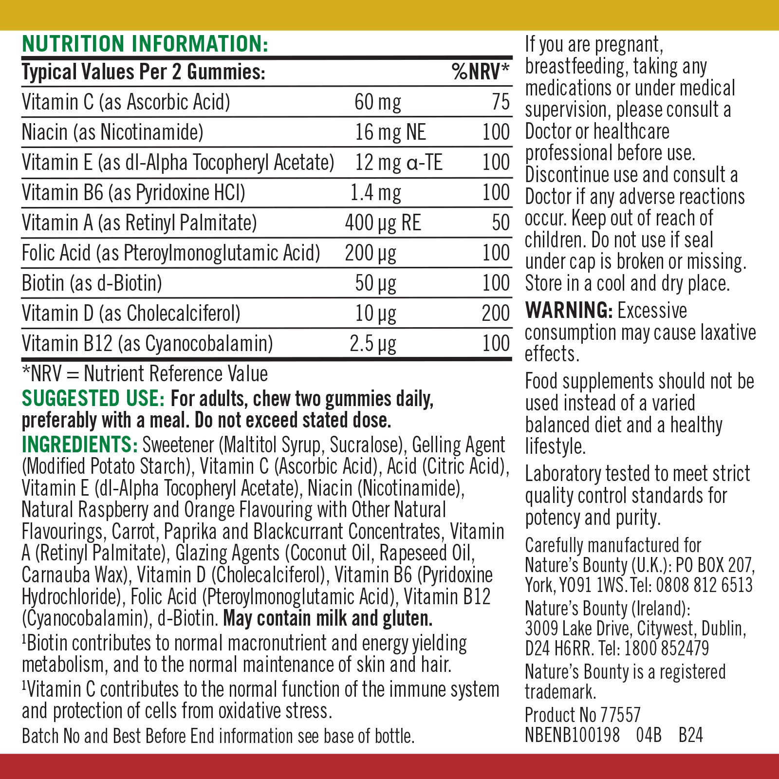 adult multivitamin ingredients table